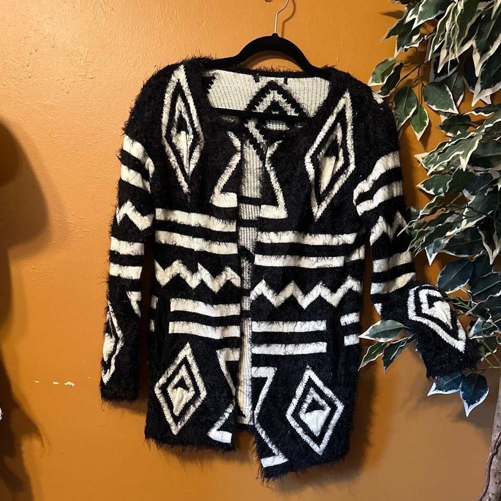 B&W Fuzzy Open Cardigan - image 1